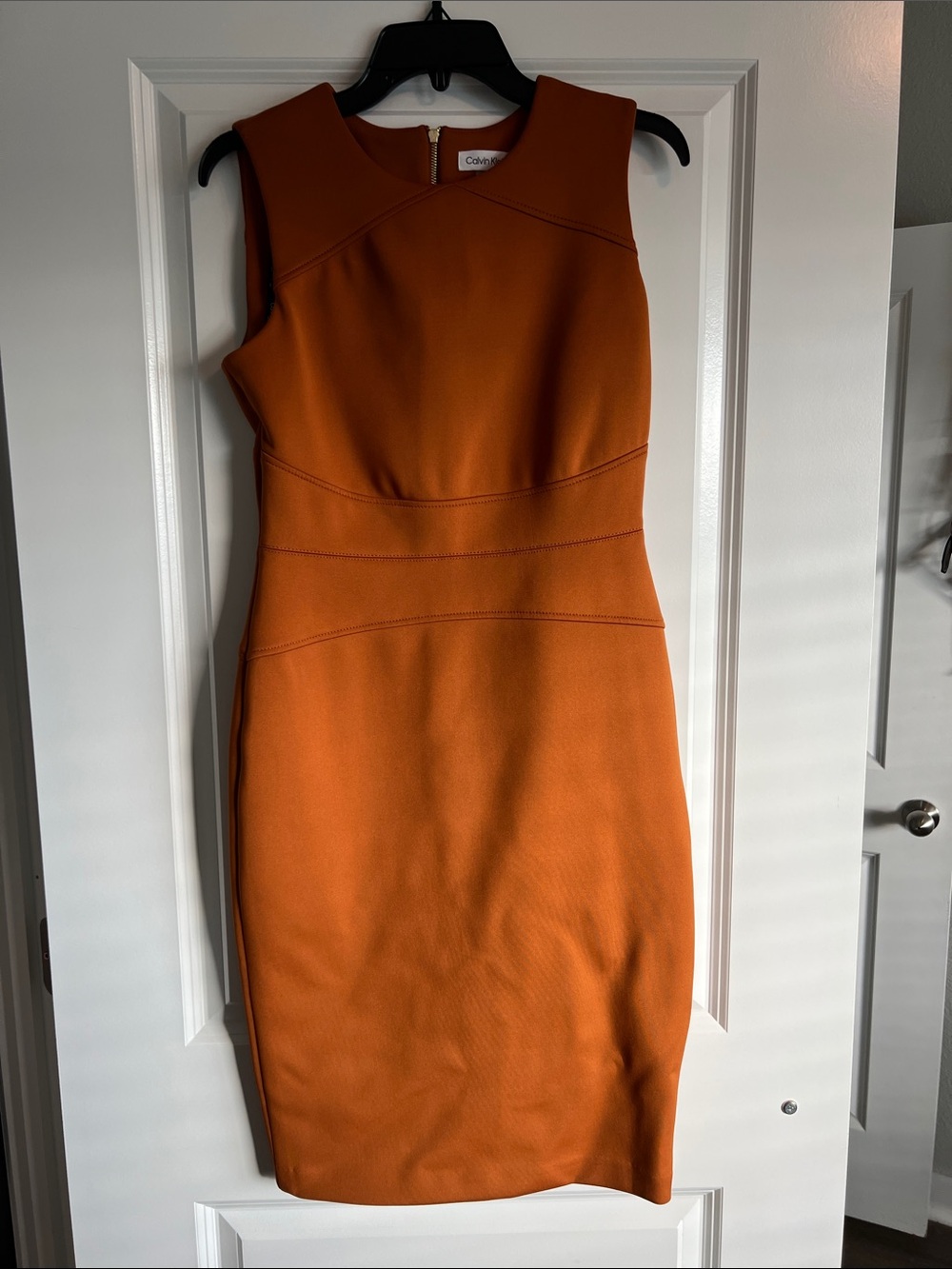 Calvin Klein Rust Orange Sheath Dress - Sleeveless Midi